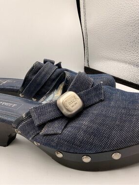 Coach Denim Clog Mules in Navy with Silver Studs